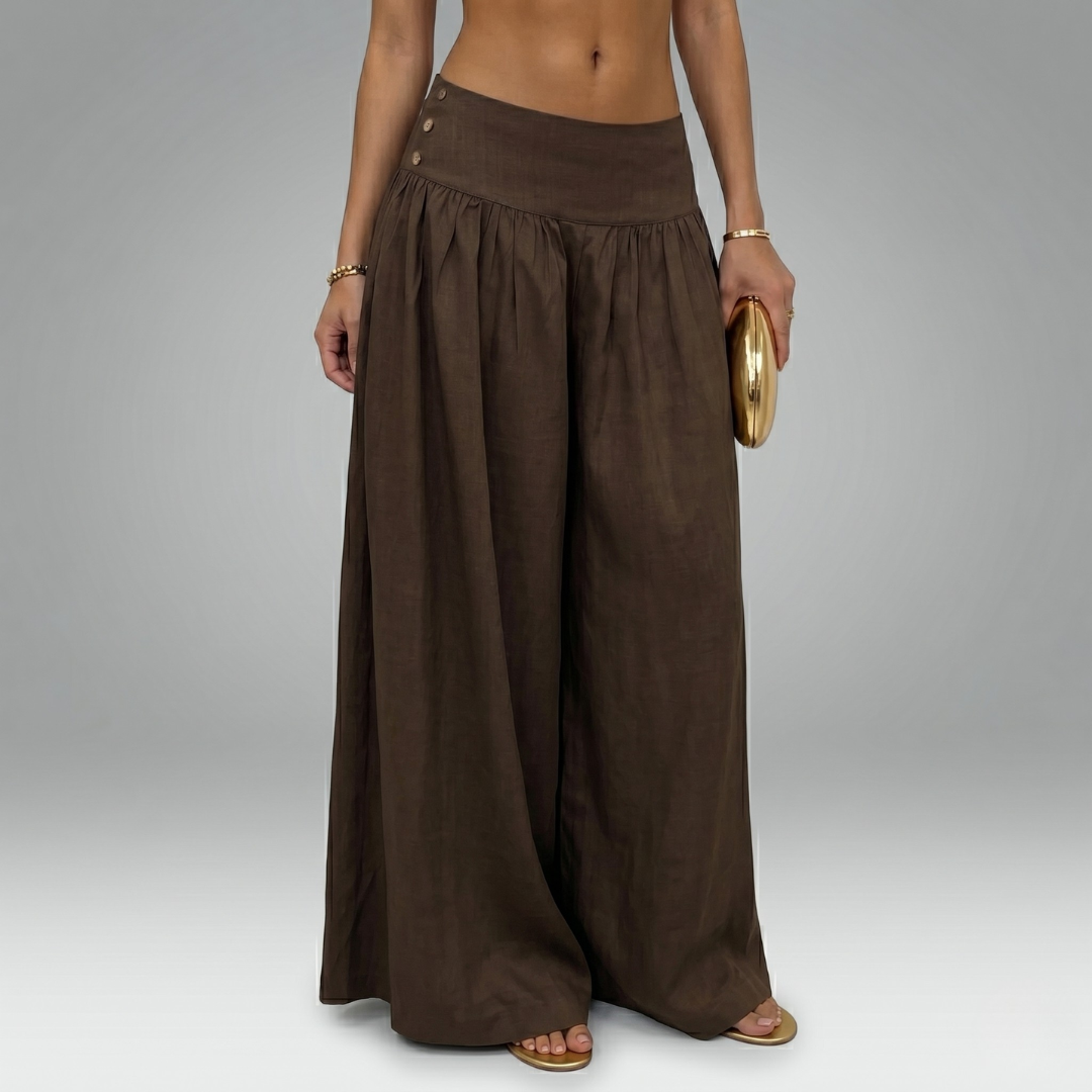 Glamine Retro Low Waist Wide Leg Pants – Draped Casual Slimming Long Trousers for Women apricot