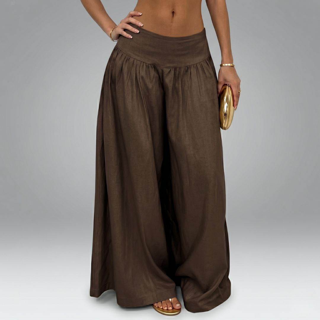 Wide Leg Pants For Women, Retro Low Waist, Draped Casual, Slimming Long Trousers, Brown Green