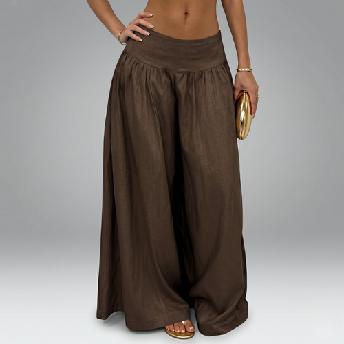 Retro Low Waist Wide Leg Pants – Draped Casual Slimming Long Trousers for Women apricot