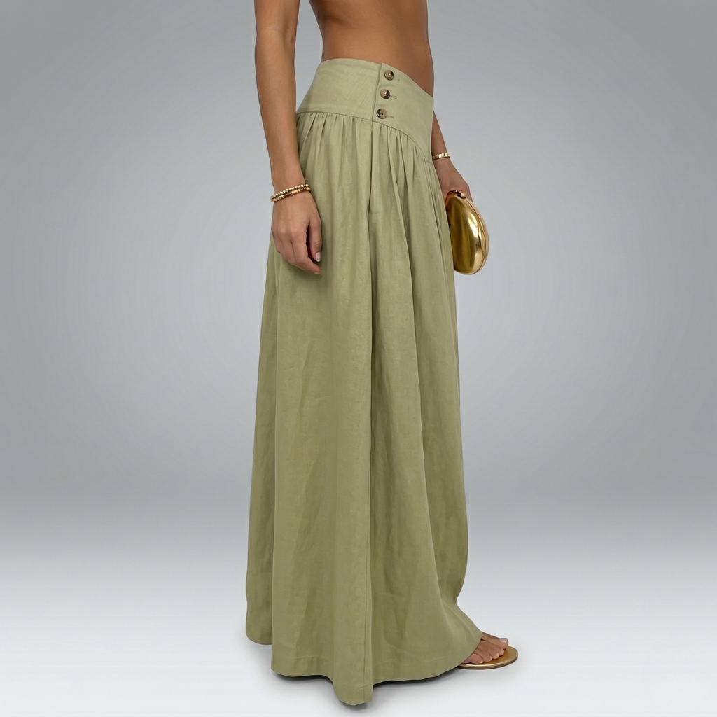 Retro Low Waist Wide Leg Pants – Draped Casual Slimming Long Trousers for Women Green
