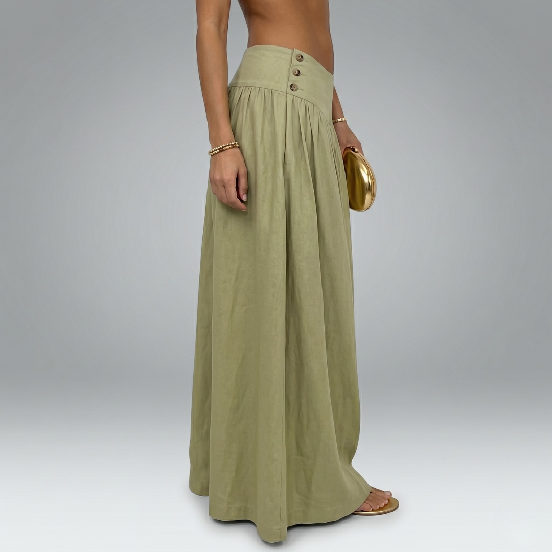 Retro Low Waist Wide Leg Pants – Draped Casual Slimming Long Trousers for Women Green