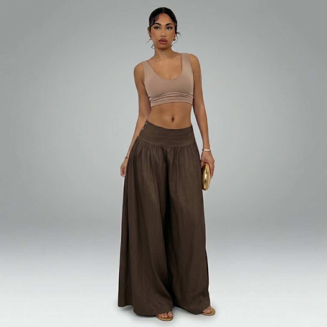 Wide Leg Pants For Women, Retro Low Waist, Draped Casual, Slimming Long Trousers, Brown Green