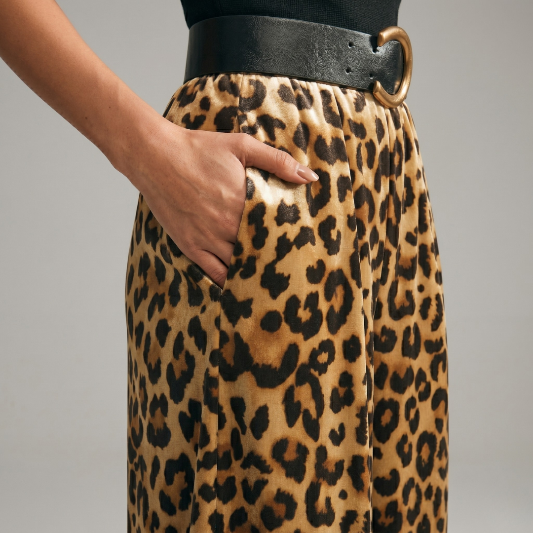 Vintage Leopard Print Wide Leg Velvet Pants – Casual High Waist Street Style Trousers for Women