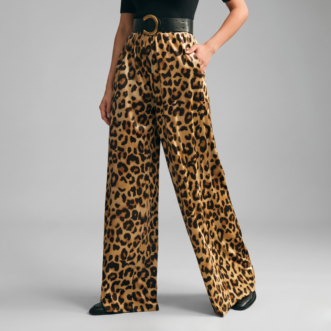 Wide Leg Velvet Pants For Women, Vintage Leopard Print, Casual High Waist, Street Style Trousers