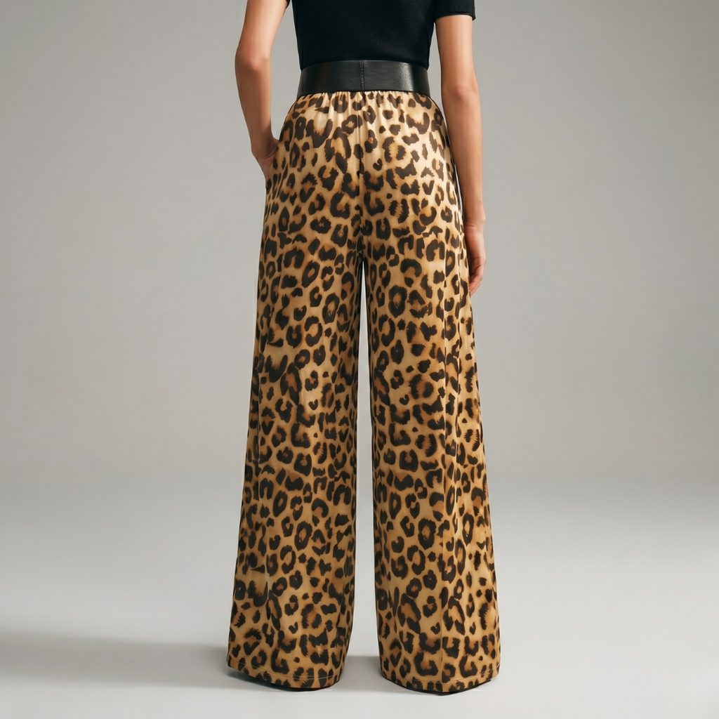 Vintage Leopard Print Wide Leg Velvet Pants – Casual High Waist Street Style Trousers for Women