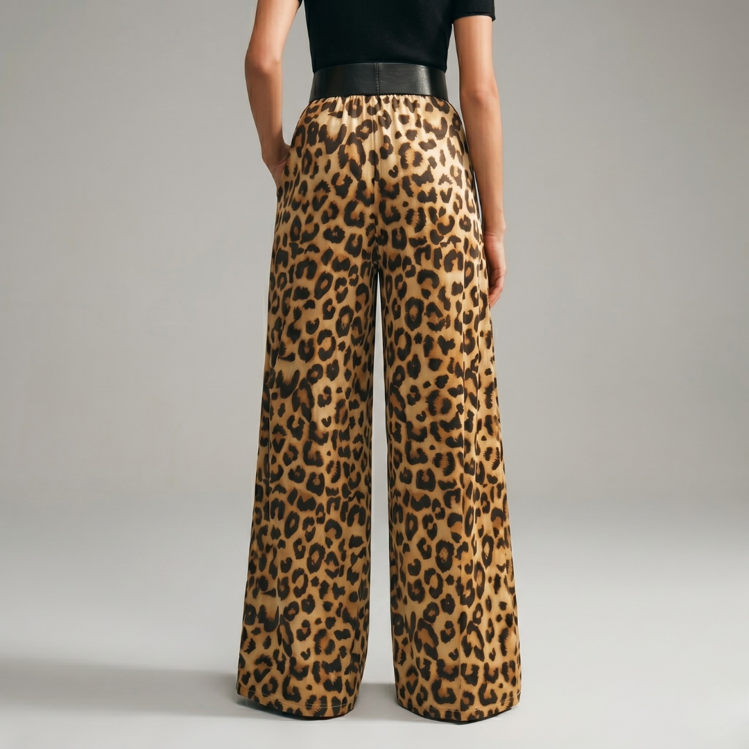 Vintage Leopard Print Wide Leg Velvet Pants – Casual High Waist Street Style Trousers for Women