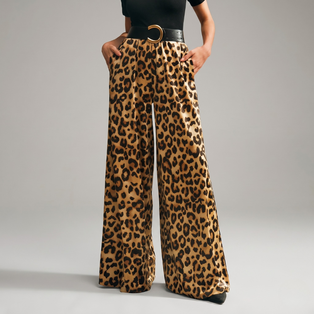 Vintage Leopard Print Wide Leg Velvet Pants – Casual High Waist Street Style Trousers for Women