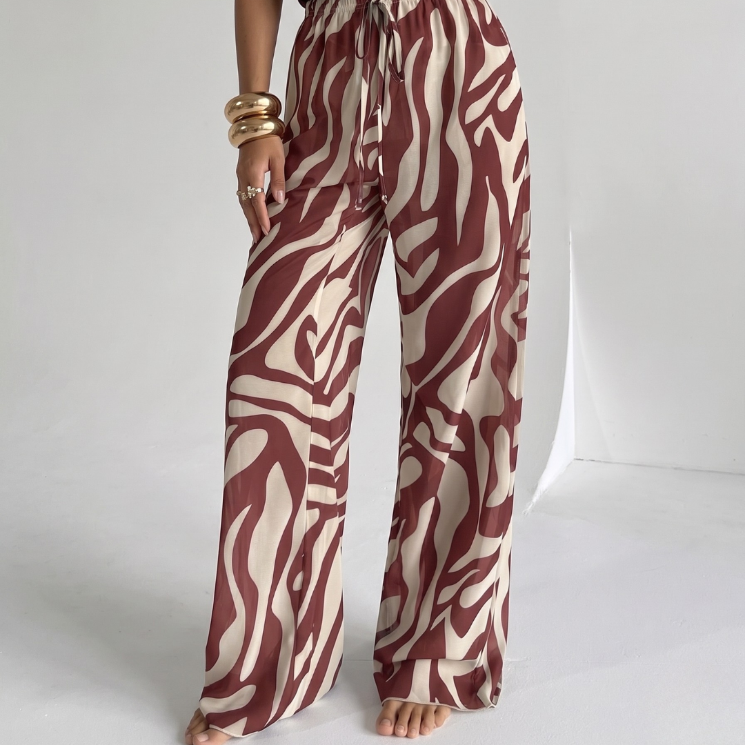 Beach Cover Up Pants For Women, Zebra Print, Wide Leg, Boho Low Waist, For Vacation